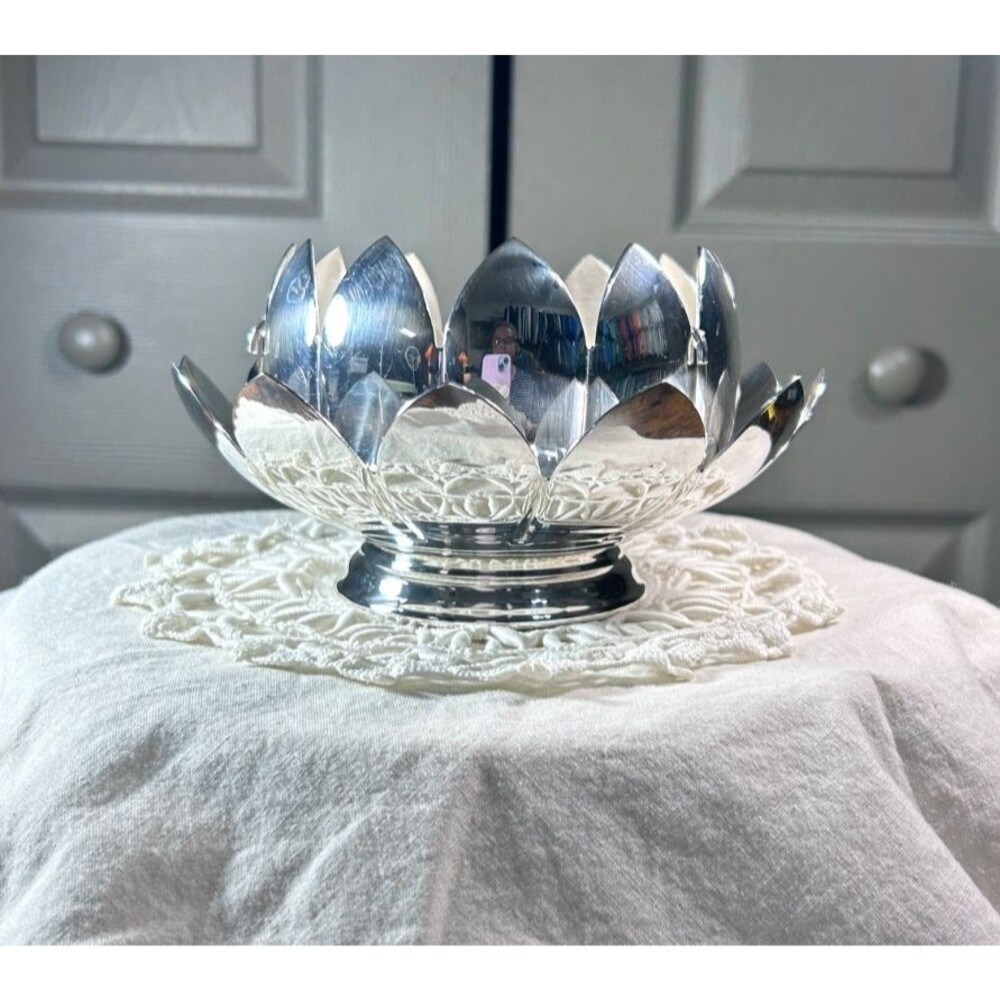 Reed & Barton Silverplate WATER LILY 3-pc Centerpiece Bowl & Frog